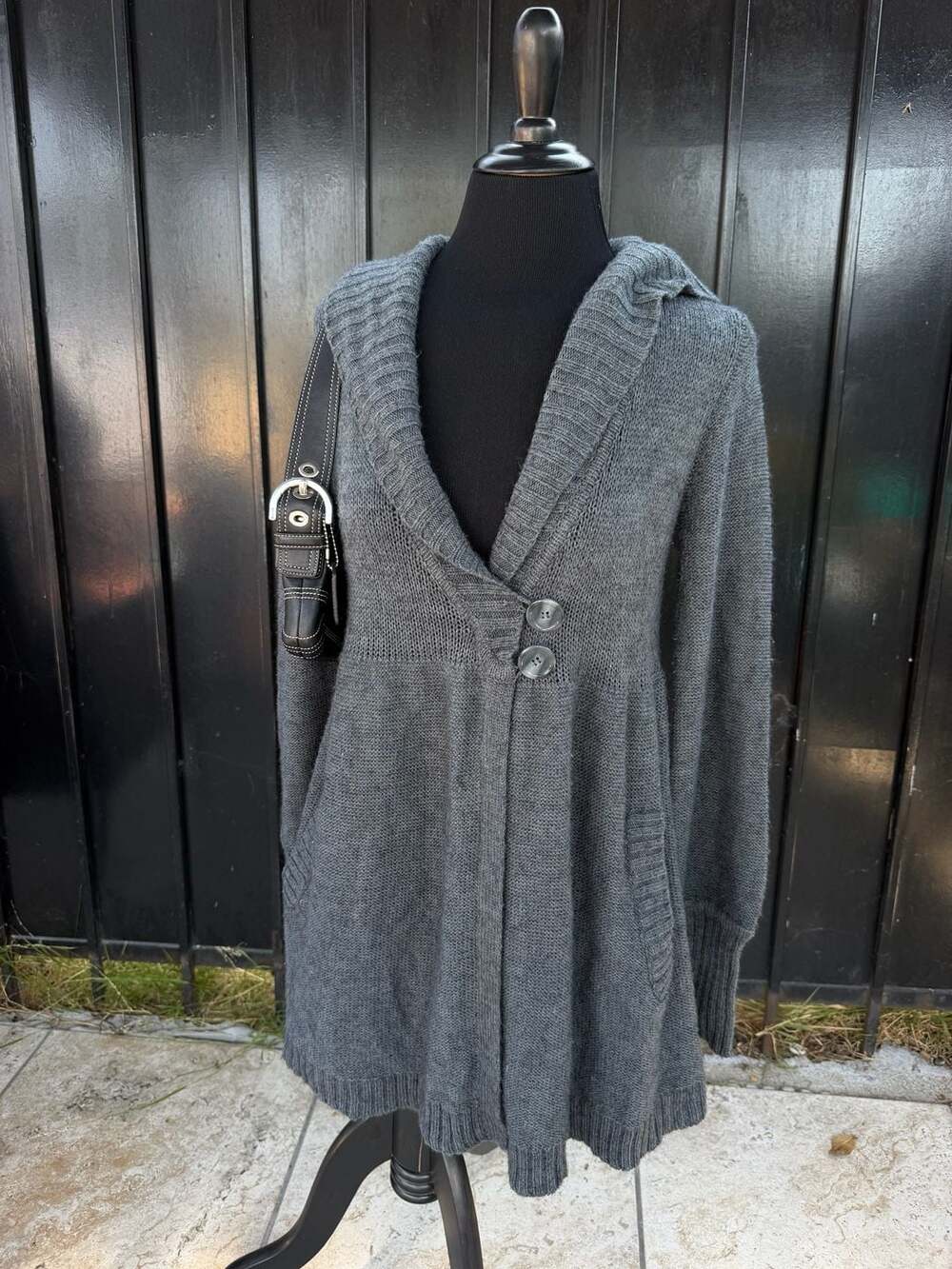 BCBGMAXAZRIA Gray Knit Cardigan Sweater with Button Closure
